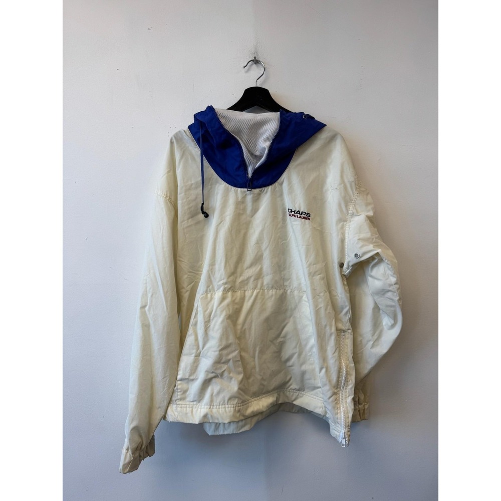 Vintage Chaps Ralph Lauren Jacket Mens Large White Nylon‎ Hooded Anorak Pullover